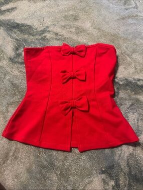 Frankee & Skylar Red Strapless Corset Top with Decorative Bows